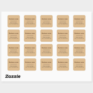 Plain Texts Business Address on Light Brown Square Sticker