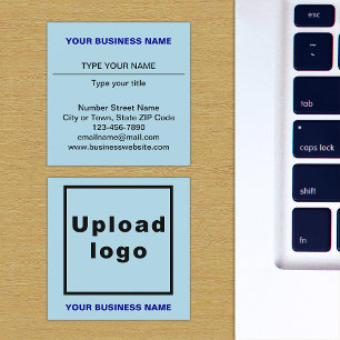 Plain Texts Design on Front Side of Light Blue Square Business Card