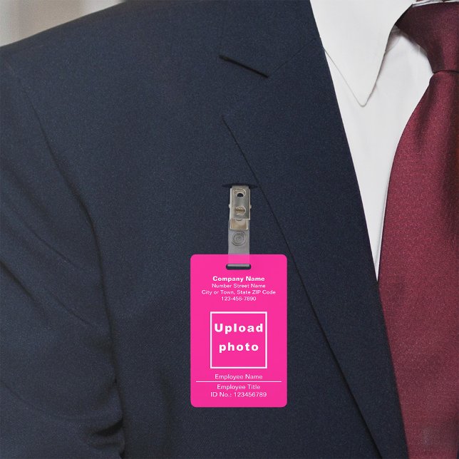 Plain Texts With Employee Photo Pink Badge ID Badge (Pink company badge)