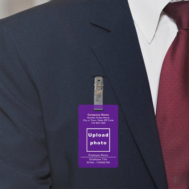 Plain Texts With Employee Photo Purple Badge ID Badge (Purple company badge)