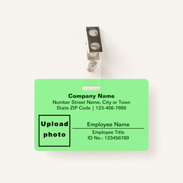 Plain Texts With Photo Rectangle Light Green ID Badge (Front with Clip)