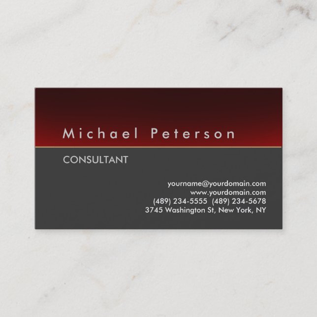 Plain Trendy Red Grey Modern Business Card (Front)