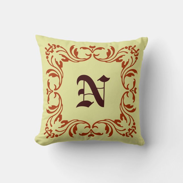 Plain Vegas gold. Vintage floral monogram Cushion (Front)