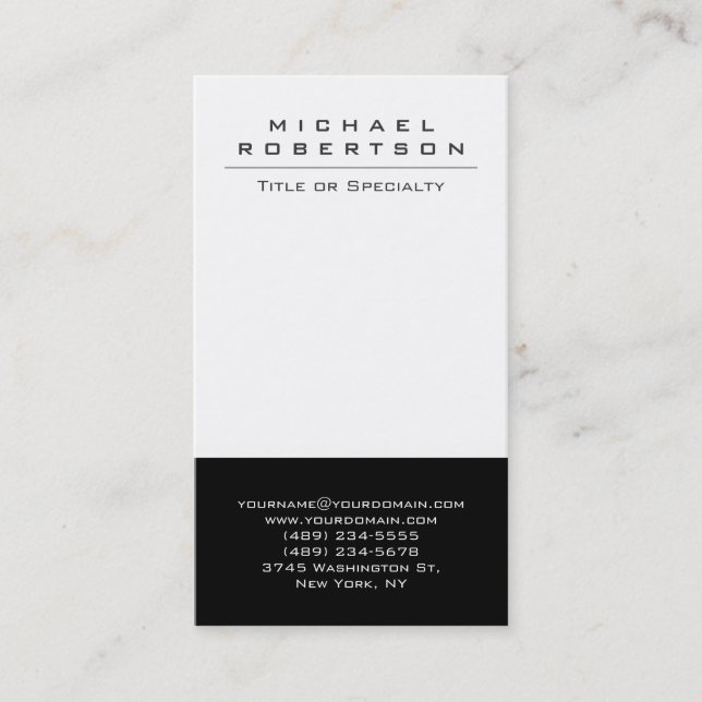 Plain Vertical Black White Unique Business Card (Front)
