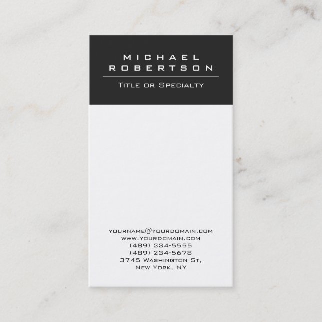 Plain Vertical Dark Grey White Business Card (Front)