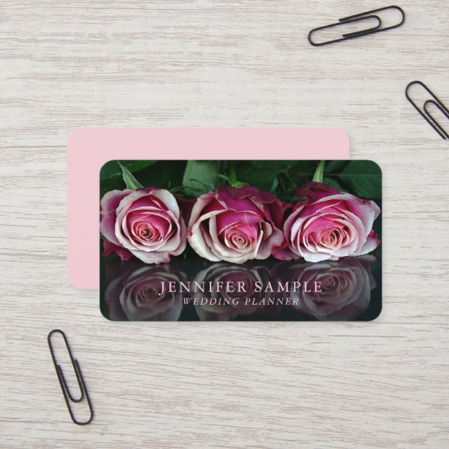 Plain Wedding Planner Modern Professional Floral Business Card (Front/Back In Situ)