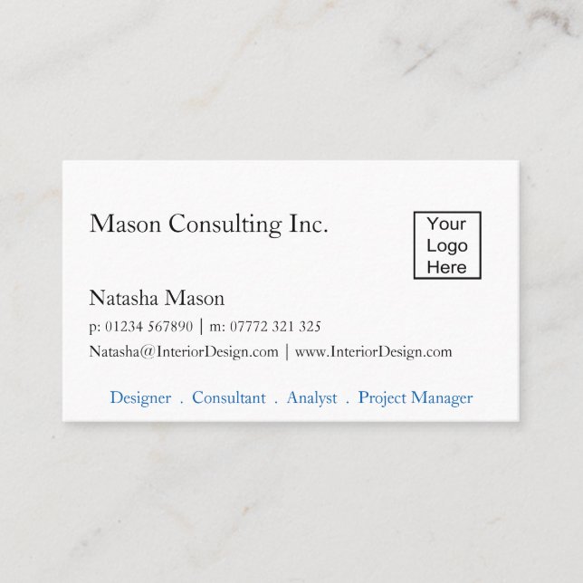 Plain White Add My Own Logo Business Card (Front)