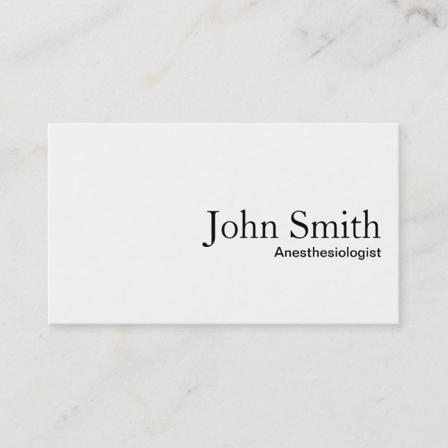 Plain White Anaesthesiologist Business Card (Front)