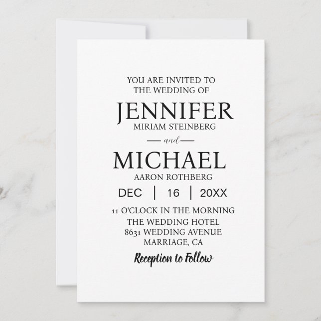 Plain White Classic Wedding Invitations (Front)