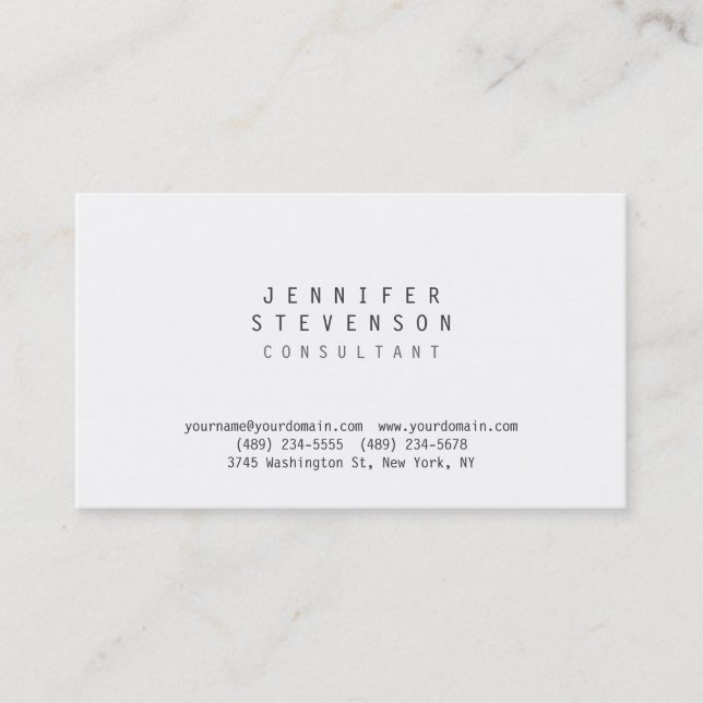 Plain White Contemporary Clean Business Card (Front)