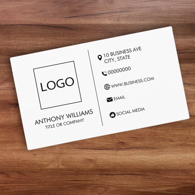 Plain White Generic Design Template Business Card (classic modern white business card with logo template. Create your own business card.)