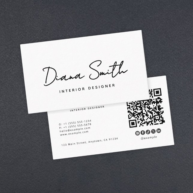 Plain White Generic Modern Minimalist QR Code  Business Card (create your own generic plain white modern minimilaast professional business card in calligraphy)
