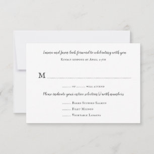 Plain White Menu RSVP Cards Guest Count Reply