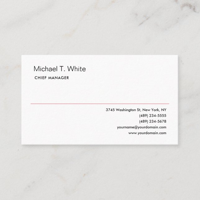 Plain White Modern Minimalist Professional Business Card (Front)