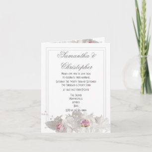 Plain white simple floral wedding invitation