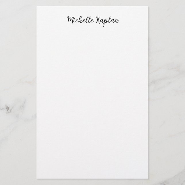 Plain White Simple Modern Name Edit Calligraphy Stationery (Front)