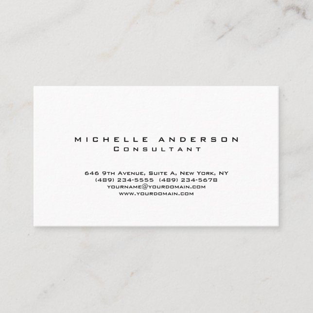 Plain White Simple Professional Minimalist Business Card (Front)