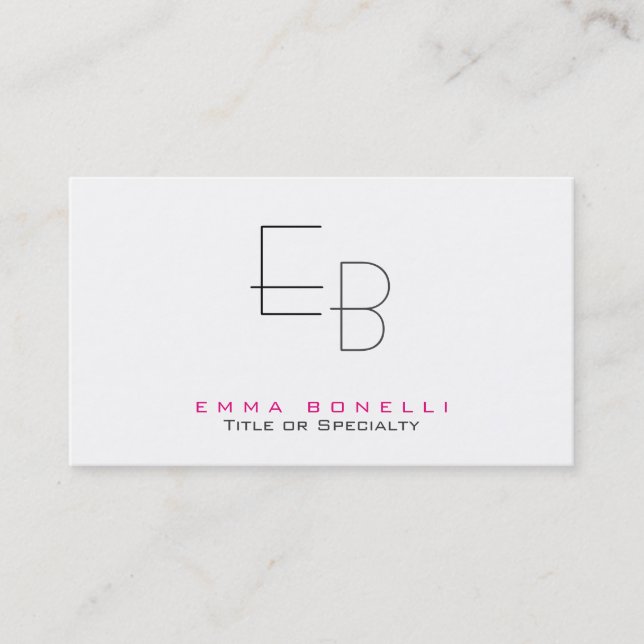 Plain White Sophisticated Monogram Business Card (Front)