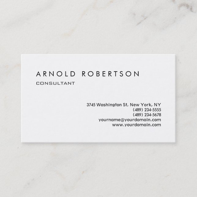 Plain White Stylish Professional Business Card (Front)