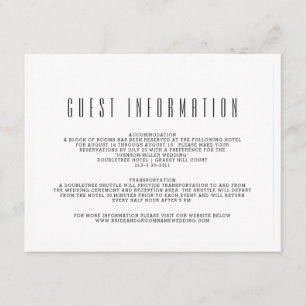 Plain White   Wedding Guest Information Enclosure Card