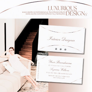 Plain White with Rose Gold Decor and Jewels Simply Business Card