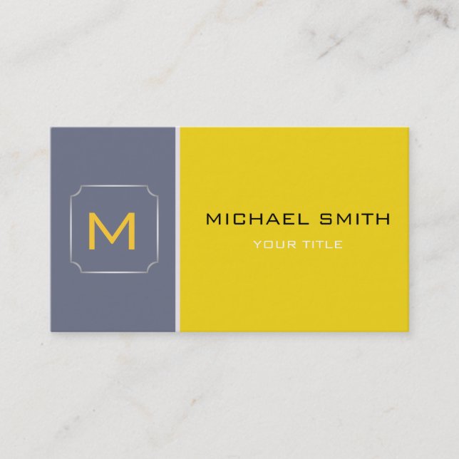 Plain Yellow & Grey Elegant Professional Modern 2 Business Card (Front)