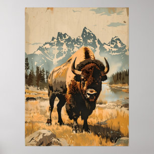 Plains Majesty: Vintage Bison Illustration Poster