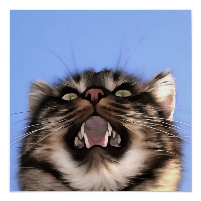 Plaintive Meow Of A Tabby Cat Acrylic Painting  Poster (Front)