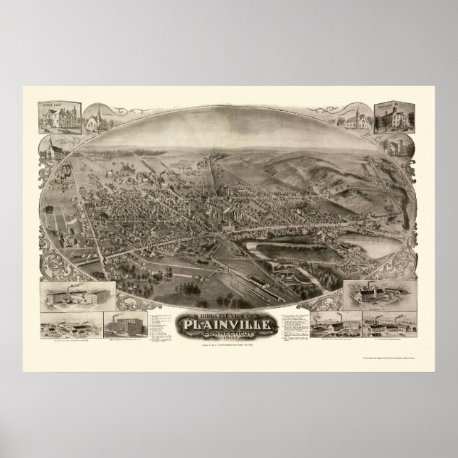 Plainville, CT Panoramic Map - 1907 Poster (Front)