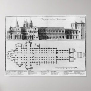 Plan and elevation of Cluny Abbey Poster