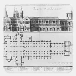 Plan and elevation of Cluny Abbey Square Sticker