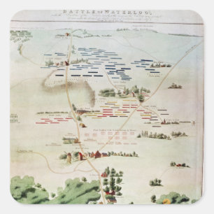 Plan and view of the Battle of Waterloo Square Sticker