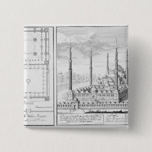 Plan and View of the Blue Mosque (1609-16), built 15 Cm Square Badge