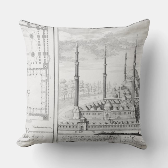 Plan and View of the Blue Mosque (1609-16), built Cushion (Front)