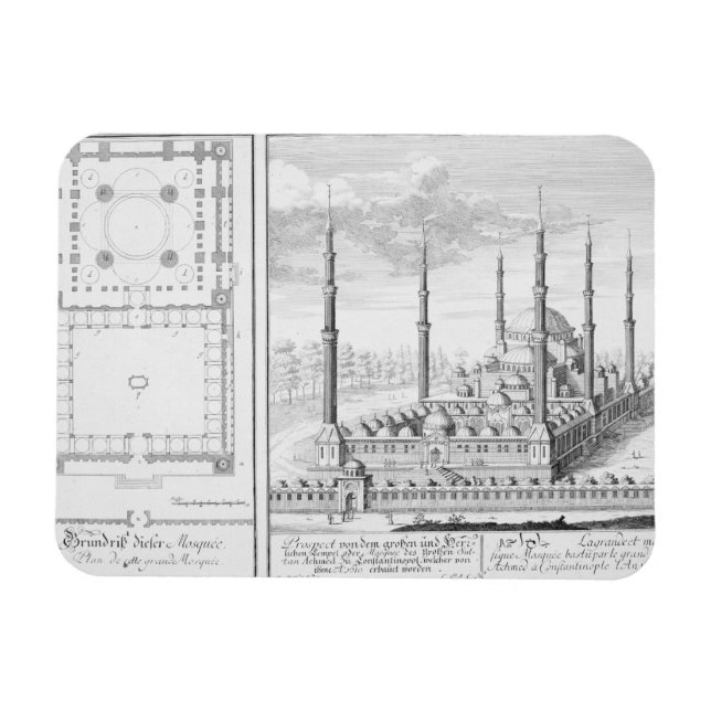 Plan and View of the Blue Mosque (1609-16), built Magnet (Horizontal)