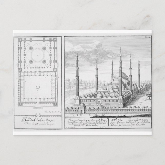 Plan and View of the Blue Mosque (1609-16), built Postcard (Front)