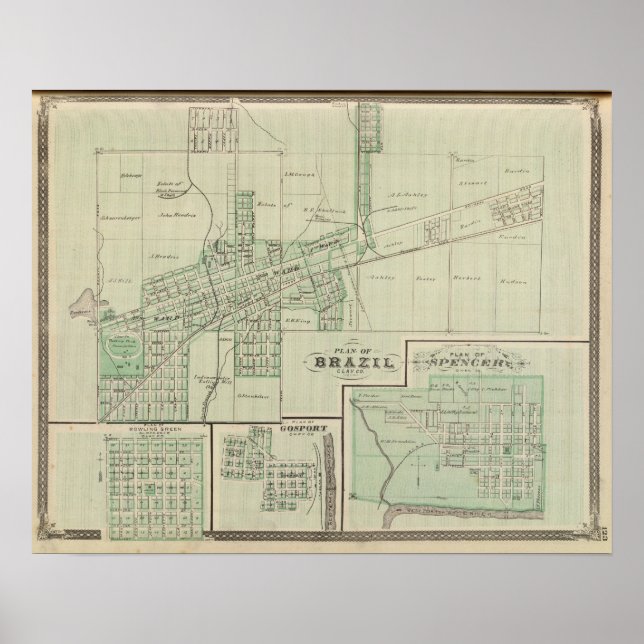 Plan of Brazil, Clay Co with Bowling Green Poster (Front)