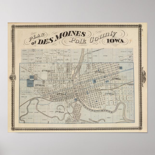 Plan of Des Moines, Polk County, Iowa Poster (Front)
