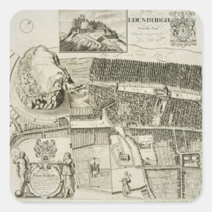 Plan of Edinburgh, pub. by John Smith (c.1652-1742 Square Sticker