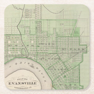 Plan of Evansville, Vanderburgh Co Square Paper Coaster
