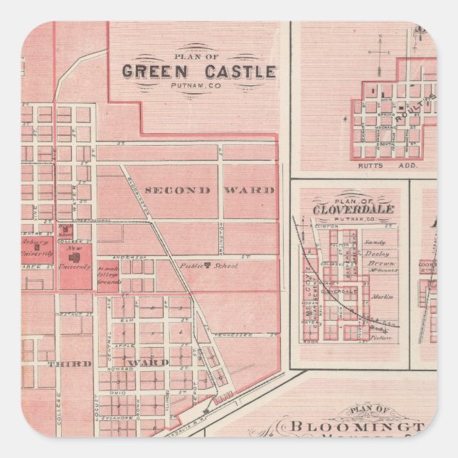 Plan of Green Castle, Putnam Co with Bloomington Square Sticker (Front)