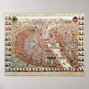 Plan of Paris bordered by a chronological Poster