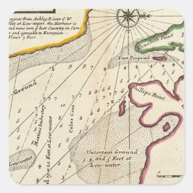 Plan of Port Royal Harbour in Carolina Square Sticker (Front)