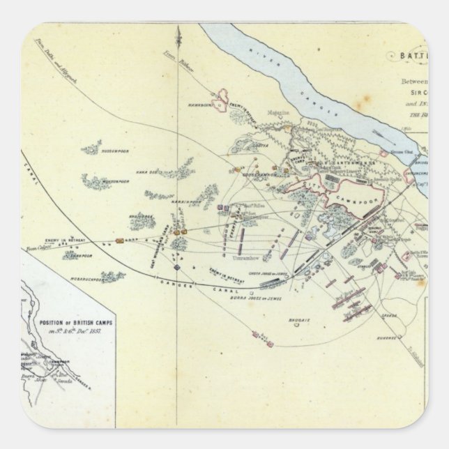 Plan of the Battle of Cawnpoor Square Sticker (Front)