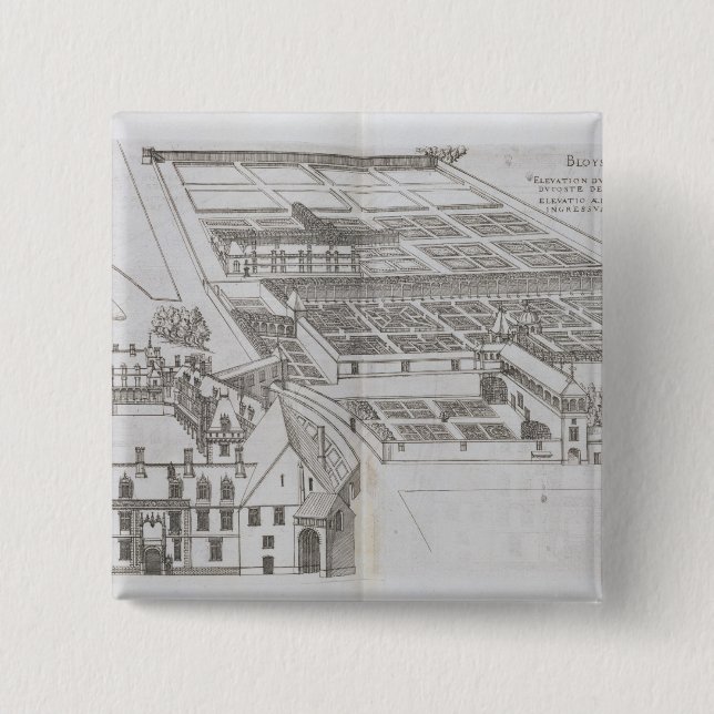 Plan of the enclosed gardens and Chateau de Gaillo 15 Cm Square Badge (Front)