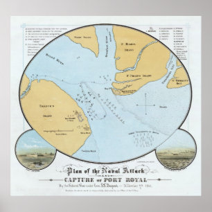 Plan of the Naval Attack And Capture of Port Royal Poster