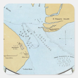 Plan of the Naval Attack And Capture of Port Royal Square Sticker