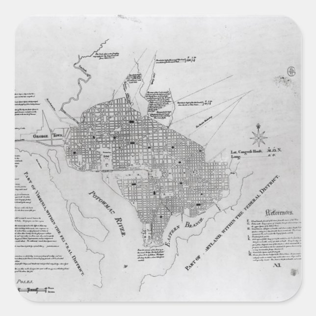 Plan of Washington D.C. Square Sticker (Front)