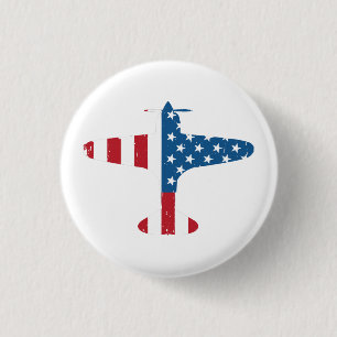 Plane Aircraft USA Flag Veteran Pilot Gift 3 Cm Round Badge