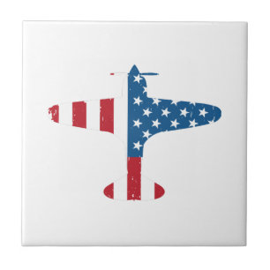 Plane Aircraft USA Flag Veteran Pilot Gift Ceramic Tile